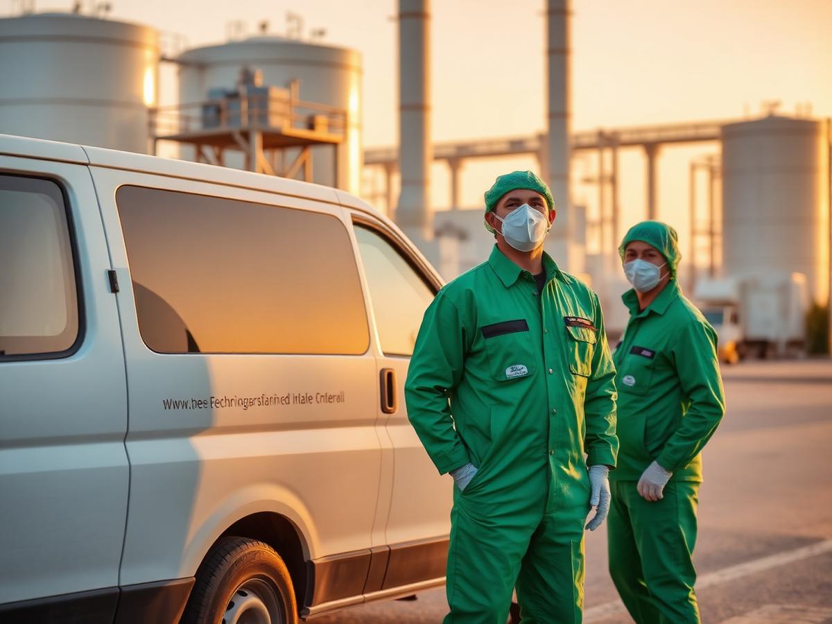 Pest Trap technicians beside a service vehicle