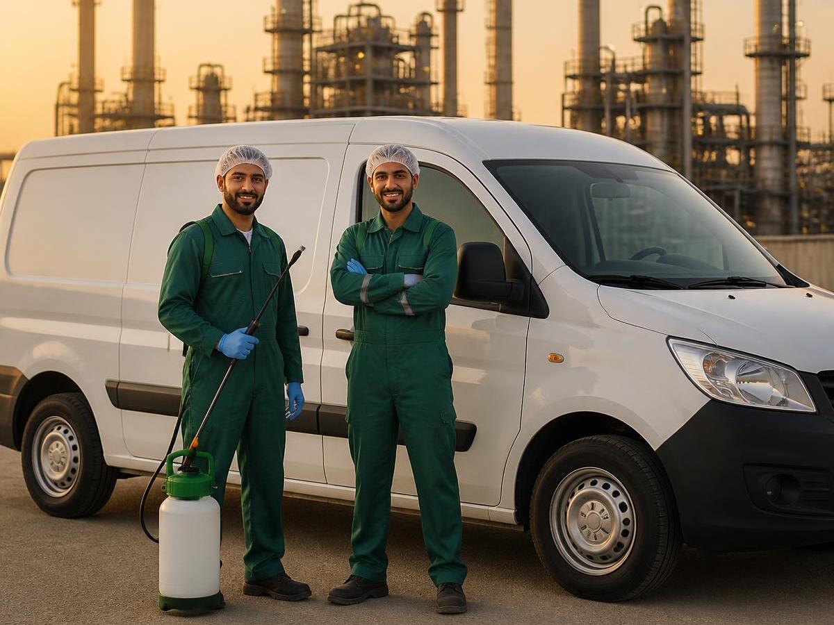 Pest Trap technicians beside a service vehicle